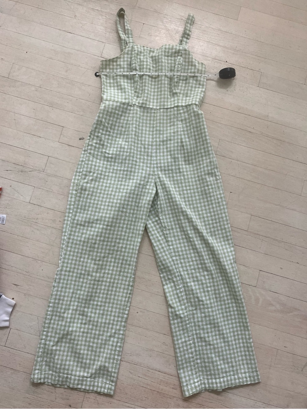 Jessica Simpson Light Green Gingham Wide-Leg Jumpsuit